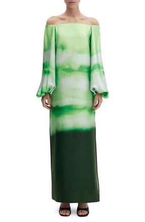 Mango Tie Dye Off the Shoulder Long Sleeve Maxi Dress in Green at Nordstrom, Size 6