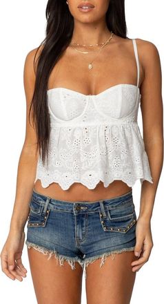 Edikted Emme Eyelet Cotton Babydoll Camisole in White at Nordstrom, Size X-Large