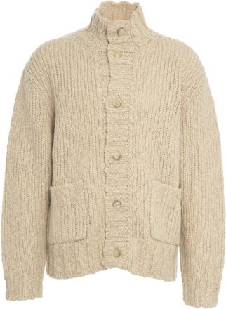 Closed Chunky Knit Cardigan With High Neck And Button Closure