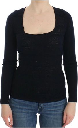 Ermanno Scervino Gebreide wollen stretch trui top - Dames - Ronde hals truien - Blauw - S - Wol - Truien & Vesten