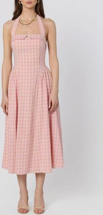 ASTR the Label Marianna Halter Midi Dress in Pink Plaid at Nordstrom, Size X-Large