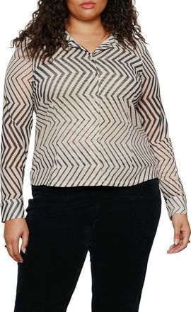 Sanctuary Femme Mixed Print Mesh Button-Up Shirt in Frost White at Nordstrom, Size 3X