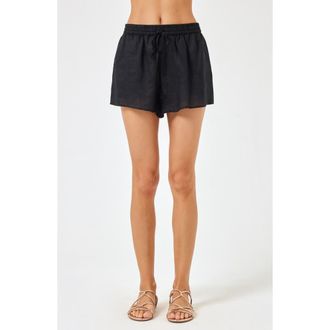L*Space Rio Linen Cover-Up Drawstring Shorts in Black at Nordstrom, Size X-Large