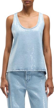 7 For All Mankind Sequin Denim Tank in Shimmer at Nordstrom, Size X-Small
