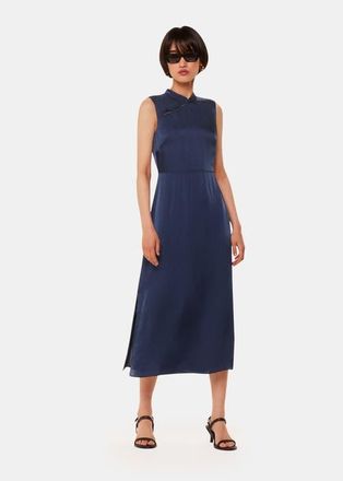 Whistles Aria Satin Sleeveless Midi Dress in Navy at Nordstrom, Size 12