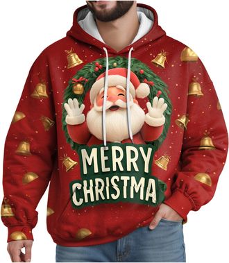 Generic Hoodie Mens Jumper Christmas Sweater Mens Pullover Reindeer Snowman 3D Print Funny Funky Christmas Sweater Casual Xmas Winter Hoodie Sweatshirt with P