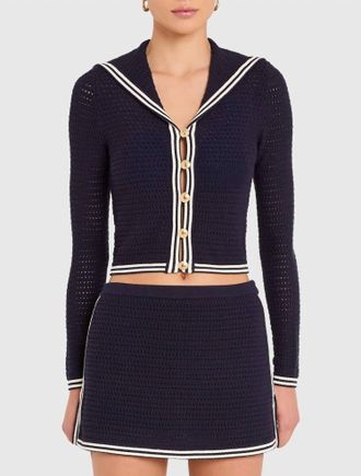 Amanda Uprichard Monique Long Sleeve Knit Cardigan In Navy/ivory