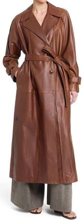 TWP Unfinished Business Leather Trench Coat in Cigar at Nordstrom, Size X-Small/small