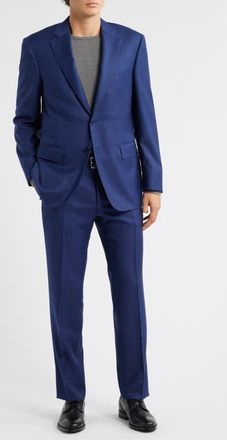 Canali Siena Regular Fit Medium Blue Glen Check Super 130s Wool Suit in Bright Blue at Nordstrom, Size 38 Us