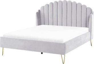 Beliani Beliani - Letto con rete in velluto grigio 140 x 200 cm gambe in metallo testata retro capitonn&eacute; Ambillou