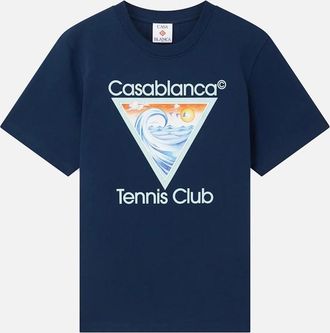 Casablanca Mens CASABLANCA Mens T Shirts Tennis Club Crew Neck Printed Wave EX Beach Club Top - Navy - Size: 42