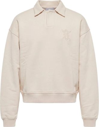 Daily Paper Clothing Oversized Shield Polo Sweater - Heren - Sweatshirts - Beige - S - Katoen - Hoodies & sweatvesten