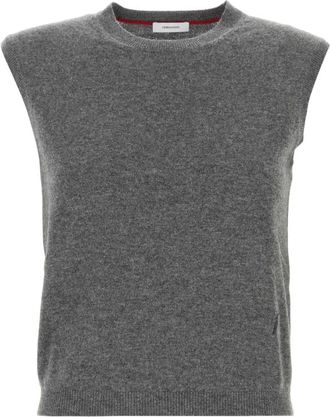 Ferragamo Grijze Stretch Kasjmier Blend Vest - Dames - Cashmere truien - Grijs - S - Kasjmier - Truien & Vesten