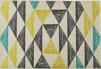 Beliani Alfombra Con Patr&oacute;n Geom&eacute;trico Gris Y Amarillo 140 X 200 Cm De Pelo Corto Kalen