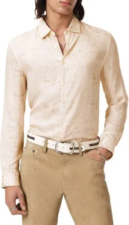 John Varvatos Luca Digital Print Button-Up Shirt in Ivory at Nordstrom, Size Xx-Large