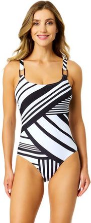Anne Cole Womens Bardot Stripe Ring Strap One Piece Swimsuit at Nordstrom, Size 14