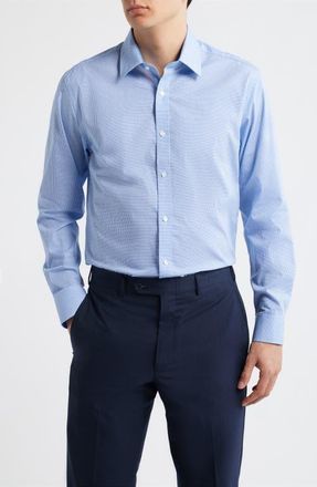 Daniel Hechter Paris Modern Fit Light Blue Geometric Print Cotton Dress Shirt at Nordstrom, Size 16.5