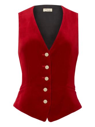Temperley London velvet buttoned waistcoat - women - Viscose/Elastane/Viscose/Cotton - 16 - SCARLET