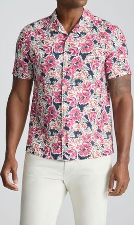 UNTUCKit Crossman Floral Linen Camp Shirt in Navy Pink at Nordstrom, Size X-Large