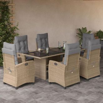 vidaXL Set Comedor De Jard&iacute;n 7 Pzas Con Cojines Rat&aacute;n Sint&eacute;tico Beige Vidaxl