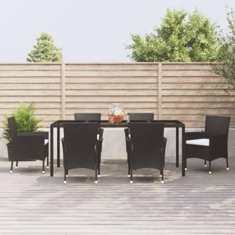 vidaXL Set De Comedor De Jard&iacute;n 7 Pzas Y Cojines Rat&aacute;n Sint&eacute;tico Negro Vidaxl