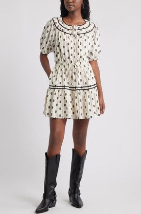 Treasure & Bond Short Sleeve Cotton Blend Tiered Minidress in Ivory Dove at Nordstrom, Size Xx-Large