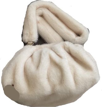 Generic Womens Plush Bags Soft Plush Bags For Women Fluffy Lady Handbag Clutch Bag Female Winter Shell Crossbody(White)