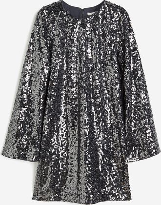 H&M Paillettenkleid - Dunkelgrau/Pailletten