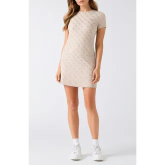 Guess 4G Monogram Jacquard Minidress in Beige at Nordstrom, Size X-Small