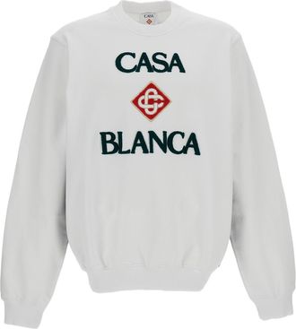Casablanca White Boucl&eacute; Embroidered Cotton Sweatshirt