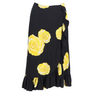 Ganni Ganni Floral Printed Midi ruffled Skirt in Black Silk
