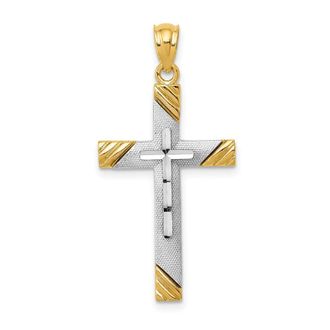 Diamond2Deal 14k Yellow Gold Rhodium Cross Pendant