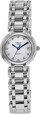 Longines Primaluna Automatic 26.5mm White Mother of Pearl Diamond Dial Steel Womens Watch L8.111.4.87.6