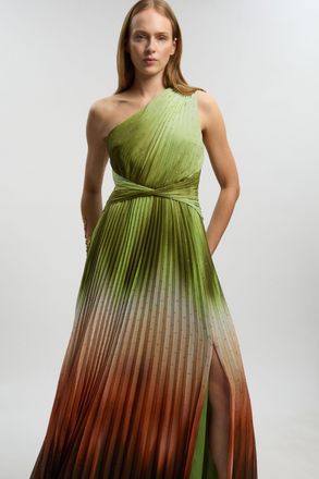 Karen Millen Womens Metallic Thread Ombre Print One Shoulder Woven Maxi Dress - Multicolour - Size 14 UK