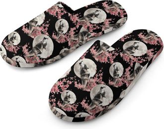 Generic Moon Butterfly Flower Wolf Mens Cozy Memory Foam Slippers Warm Cotton House Shoes Comfy Slipper for Indoor Outdoor