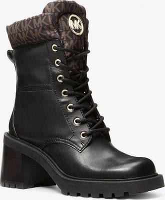 Michael Kors Cade Leather and Signature Logo Combat Boot