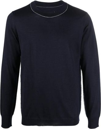 Maison Margiela Blauwe Trui met Ronde Hals en Vier Stiksels - Heren - Ronde hals truien - Blauw - S - Katoen - Truien & Vesten