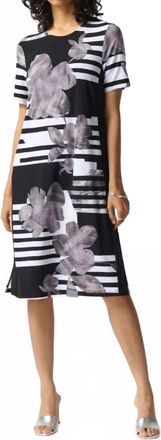 Joseph Ribkoff Floral Stripe Print Dress In Vanilla/black
