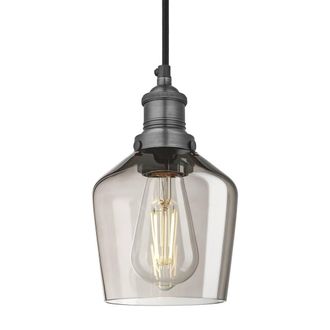Industville Brooklyn Smoked Glass Schoolhouse Pendant Light - 5.5 Inch - Mocha in Grey | Size: Medium