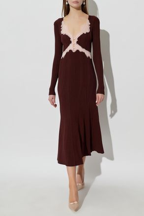 Self Portrait Dress With Lace Inserts, Womens, Brown