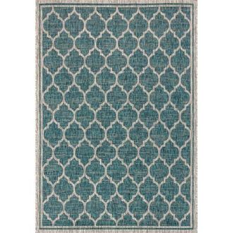 Jonathan Y Designs Trebol Moroccan Trellis Textured Weave Indoor/Outdoor Area Rug in Teal/gray at Nordstrom, Size 3Ft 0In X 5Ft 0In