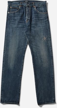 Undercover Men s Cross Embroidery Distressed Denim Pants Light Blue Indigo