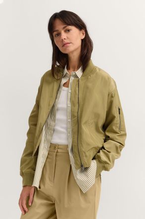 Bugatti Blouson BUGATTI Kleiner Kragen, Damen, Gr. 34, 130, moos, 100% Polyester, unifarben, loose fit, Jacken Blouson, aus leicht gl&auml;nzendem Oberstoff