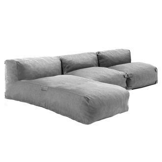 Oviala Mueble de jard&iacute;n modular de 3 plazas con chaise longue gris