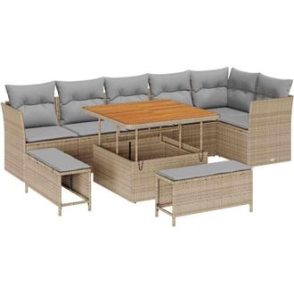 vidaXL Conjunto De Sof&aacute; De Jard&iacute;n Con Coj&iacute;n 9 Pcs Beige Y Gris Claro Vidaxl