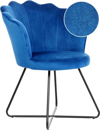 Beliani Sill&oacute;n Con Asiento Redondo Respaldo De Concha Dise&ntilde;o Vintage Tapizado De Terciopelo Azul Lovelock
