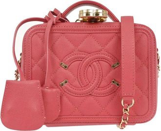 Chanel Filigree Vanity Case Quilted Caviar Pink Leather Handbag (Pre-Owned)