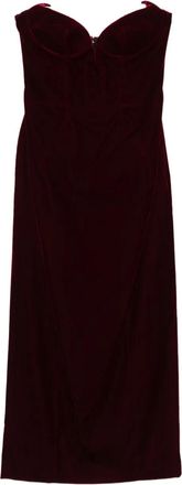 MUGLER Abito midi in velluto senza spalline - Rosso