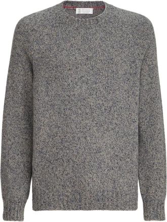 Brunello Cucinelli Trui met ronde hals - Heren - Ronde hals truien - Grijs - L - Truien & Vesten