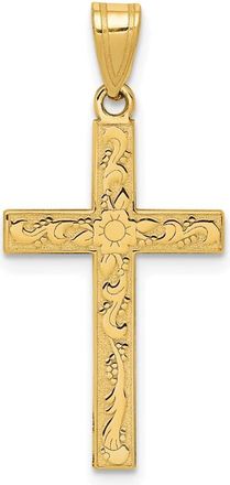 Diamond2Deal 14k Yellow Gold Etched Floral Cross Pendant
